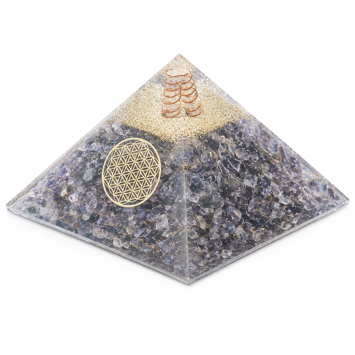 Pyramide Orgonite en Agate Bleue avec Fleur de Vie