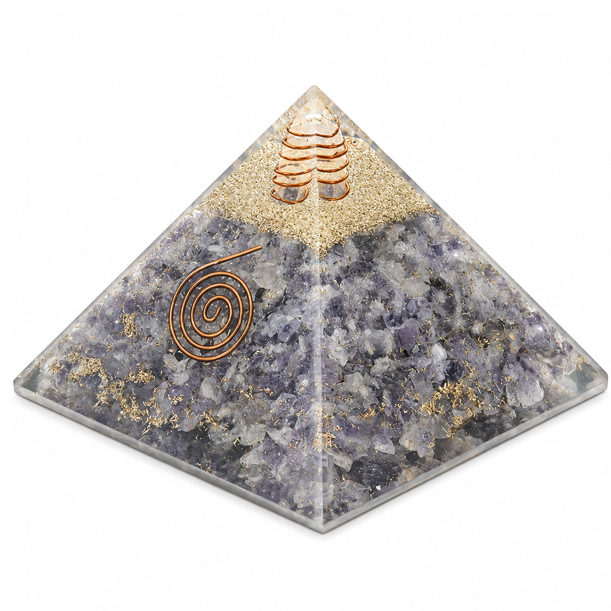 Pyramide Orgonite en Agate Bleue avec spirale cuivre
