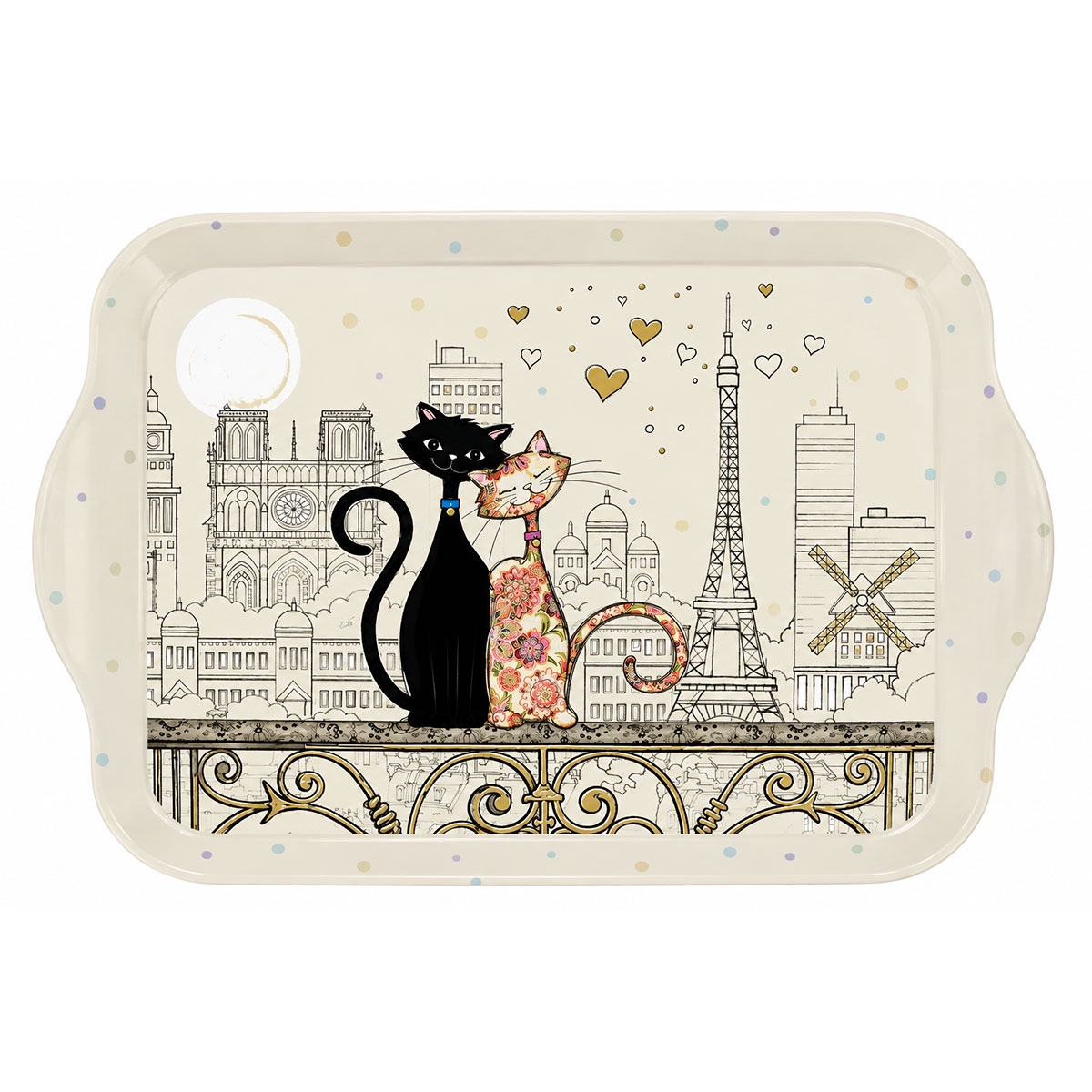 Mini plateau chats amoureux � Paris en m�lamine 20,8 cm