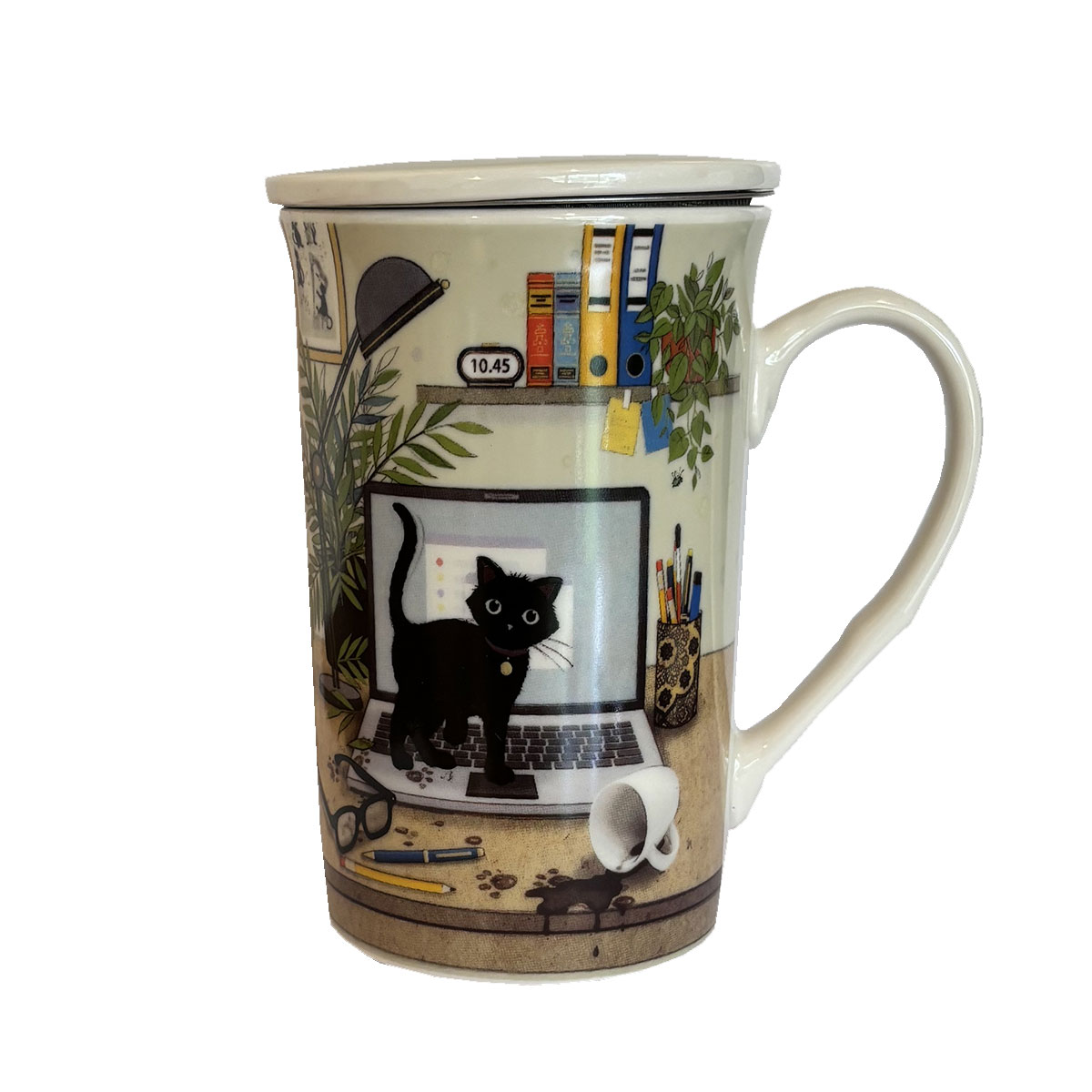 Tisanire en Porcelaine  Chaton sur lOrdinateur
