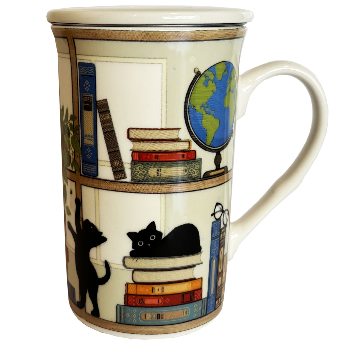 Tisanire en Porcelaine  Chaton dans la Bibliothque