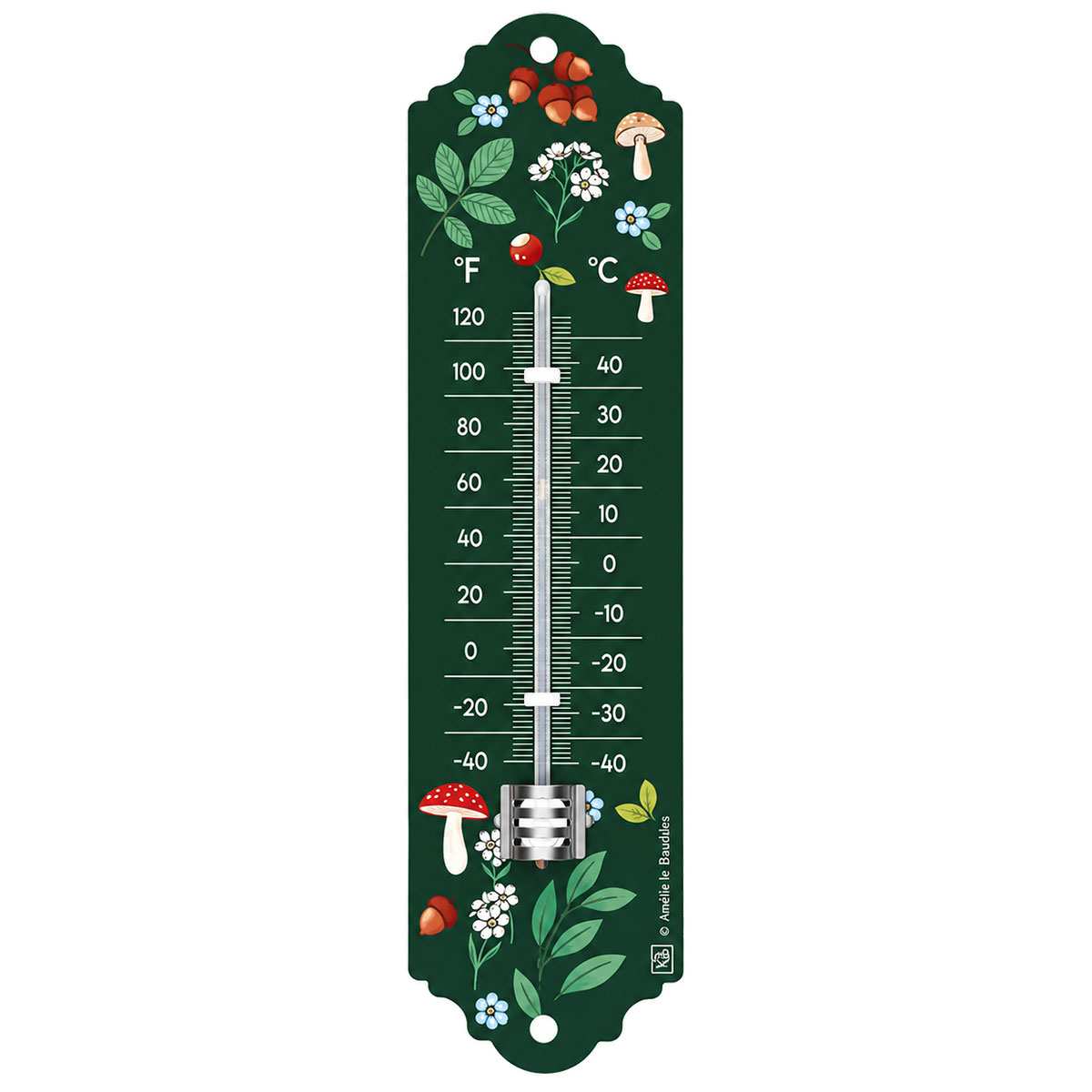 Thermom�tre mural for�t vert en m�tal 20 cm - KIUB