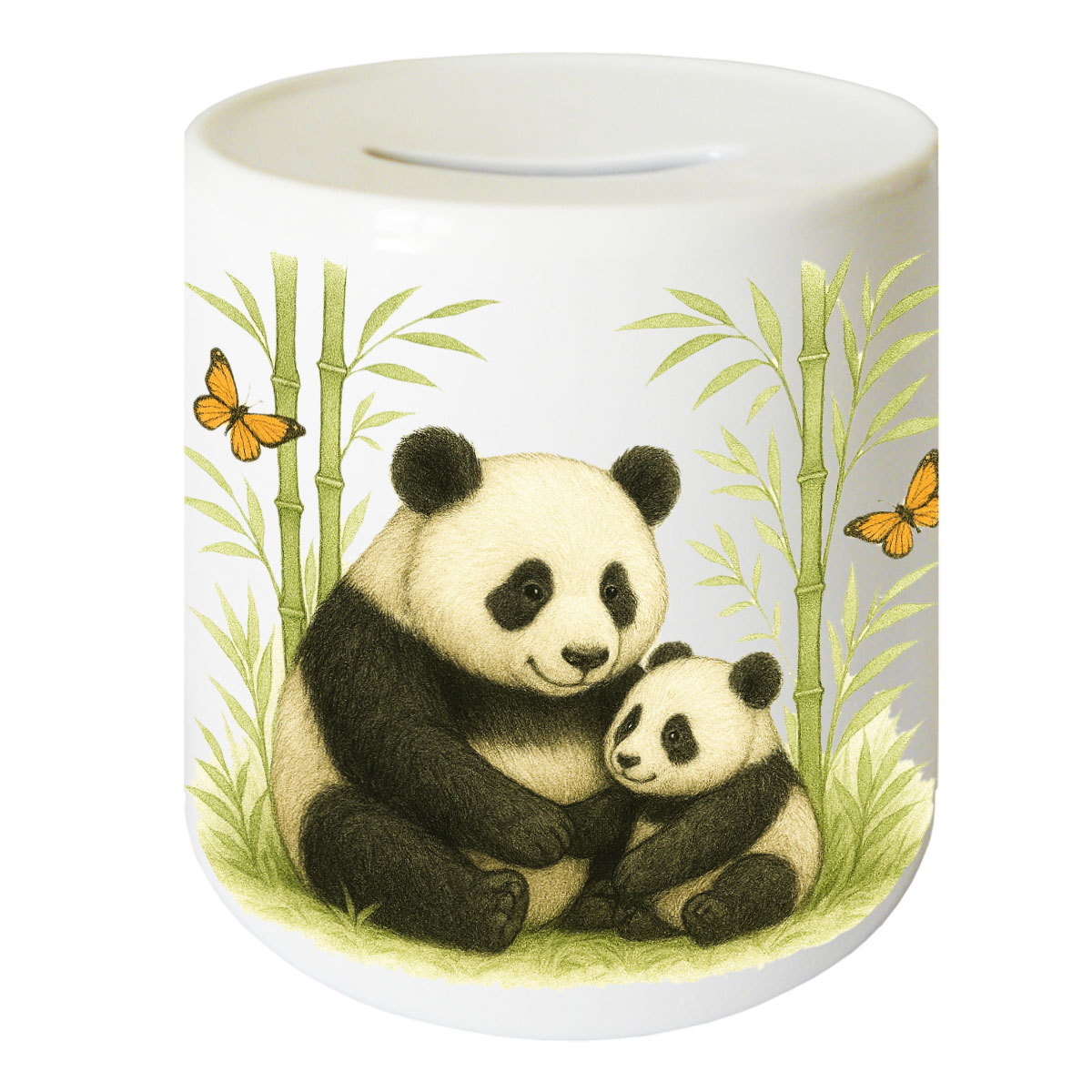 Tirelire maman et b�b� Panda en c�ramique � 9,5 cm