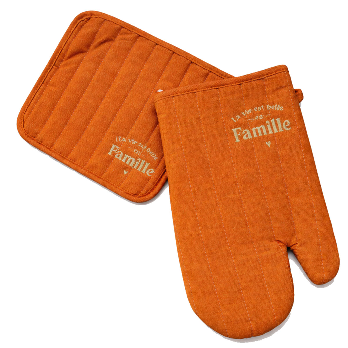 Set gant et manique de cuisine La vie est belle en famille