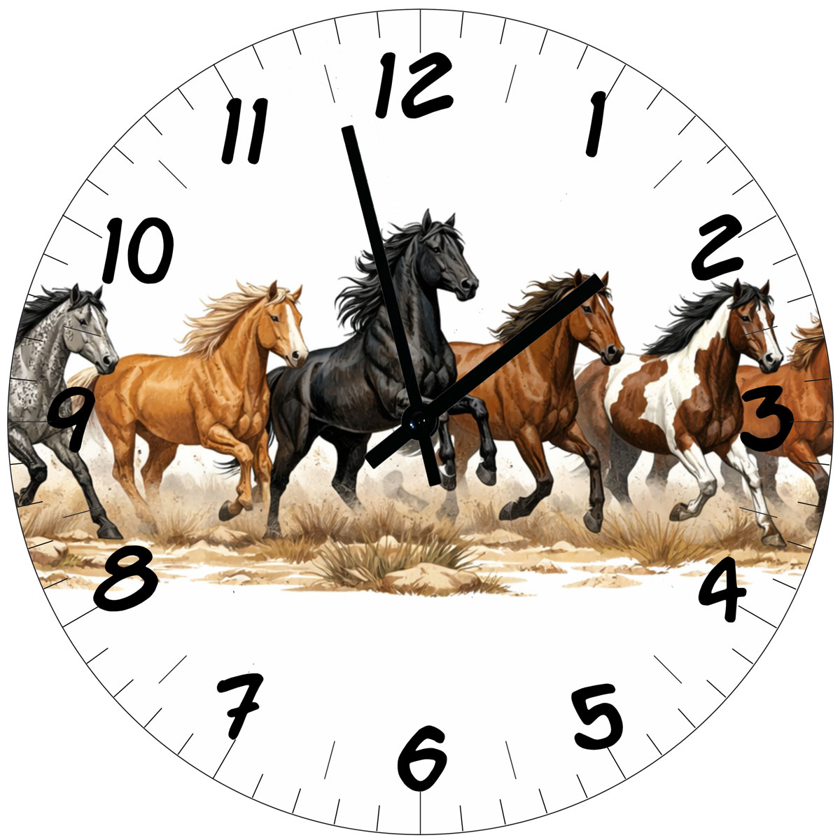 Horloge murale chevaux en verre 29 cm