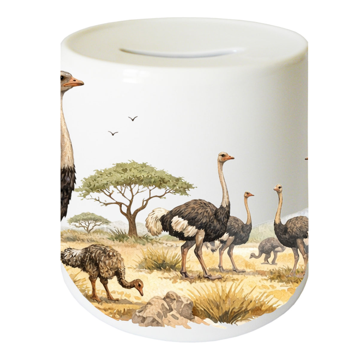 Tirelire autruche dans la savane en c�ramique 9,5 cm