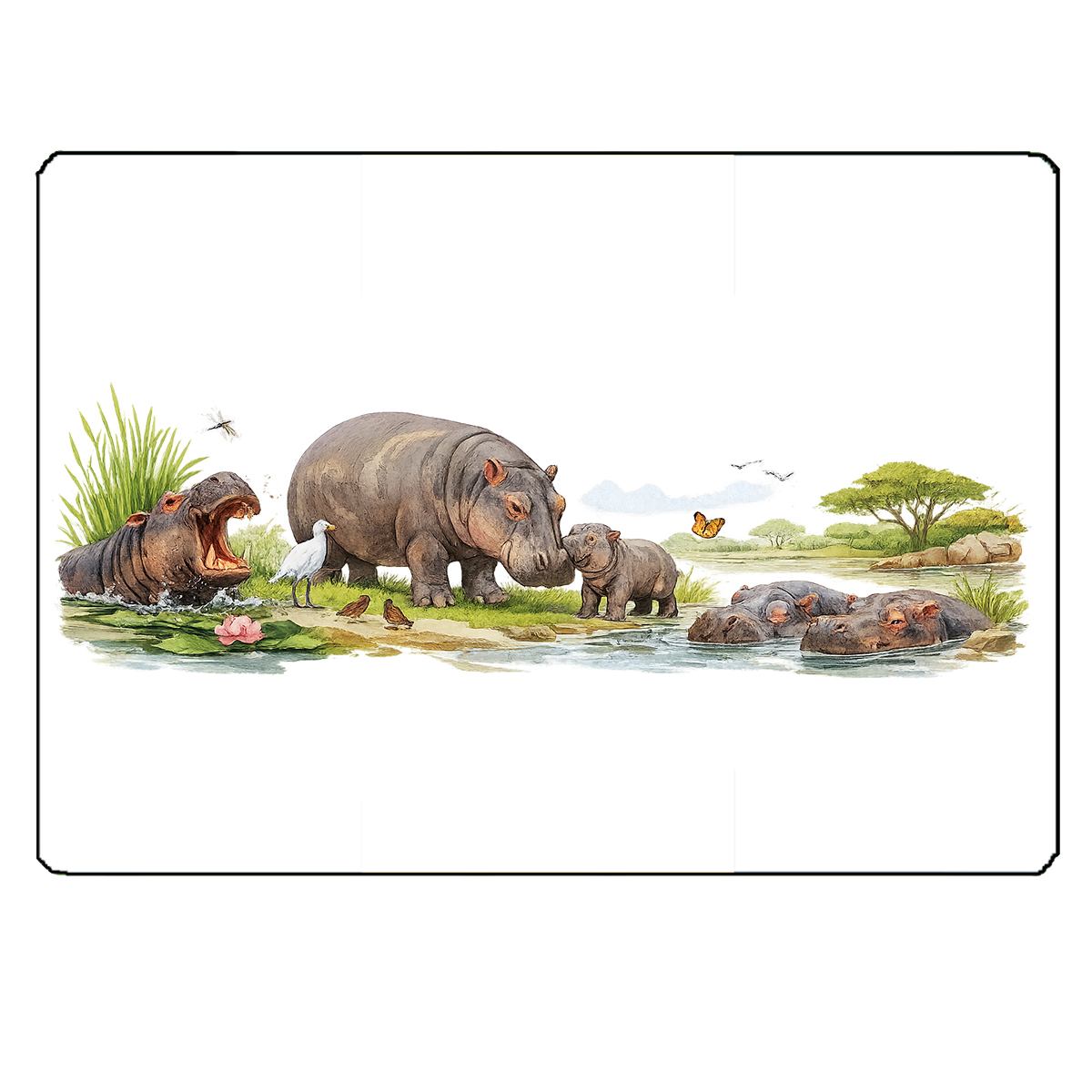 Planche � d�couper en verre Hippopotames 28,5 � 20 cm