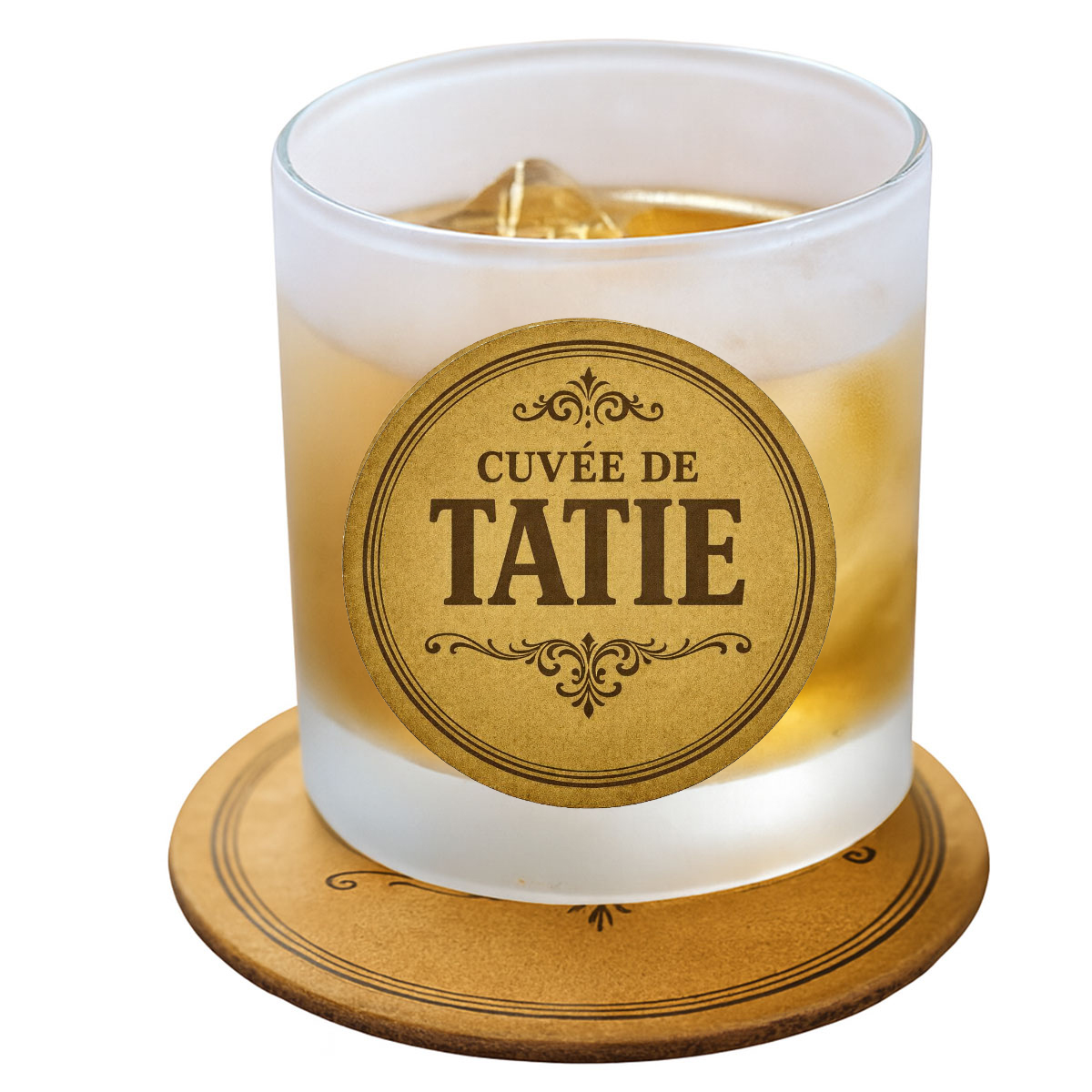 Verre cuv�e de Tatie avec sous-verre assorti