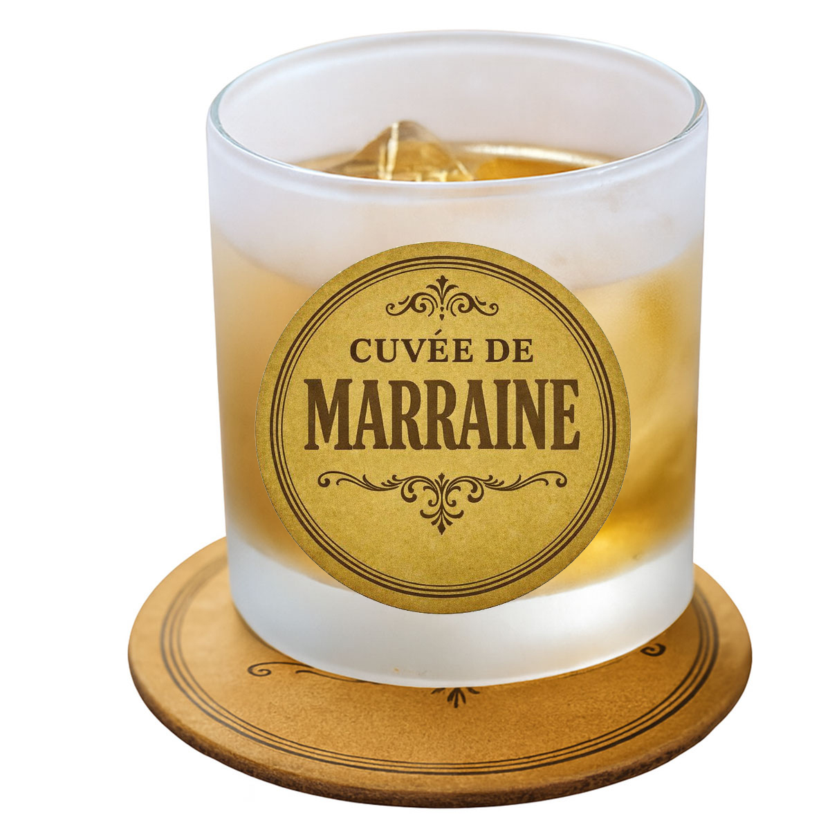 Verre cuv�e de Marraine avec sous-verre assorti
