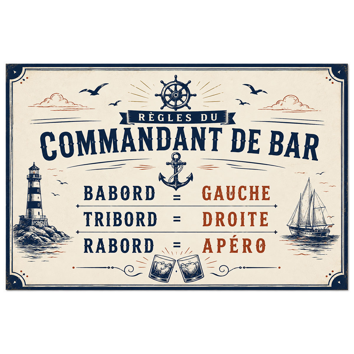 Plaque m�tal vintage Commandant de Bar 30,5 x 20 cm