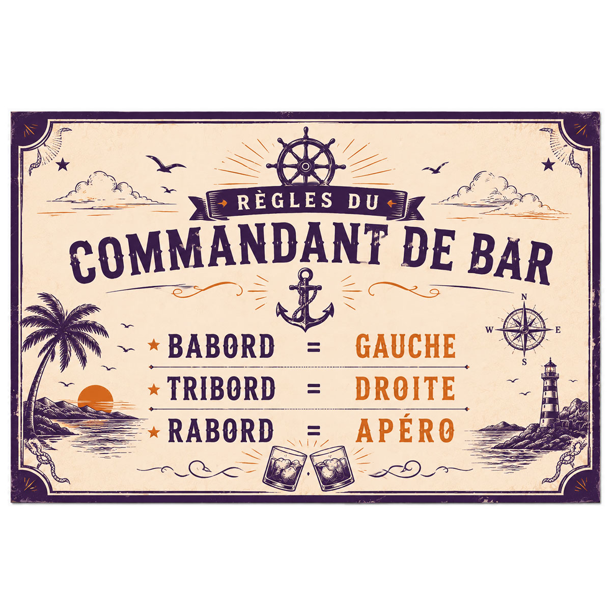 Plaque m�tal vintage Commandant de Bar 30,5 x 20 cm