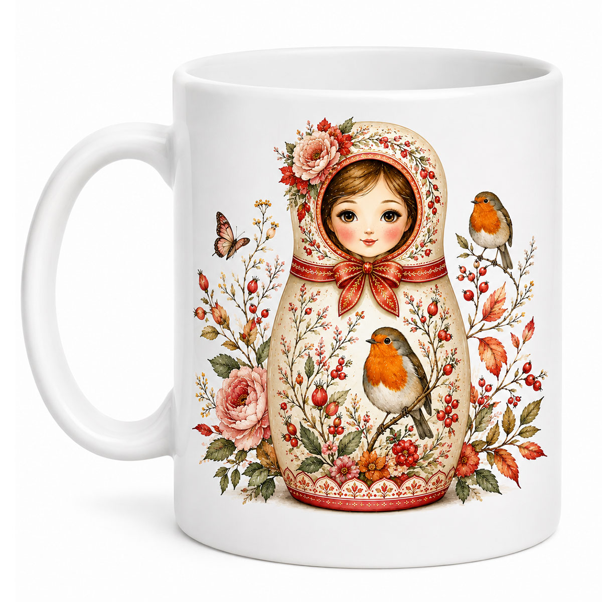 Mug poup�e russe rouge-gorge automnal 350 ml