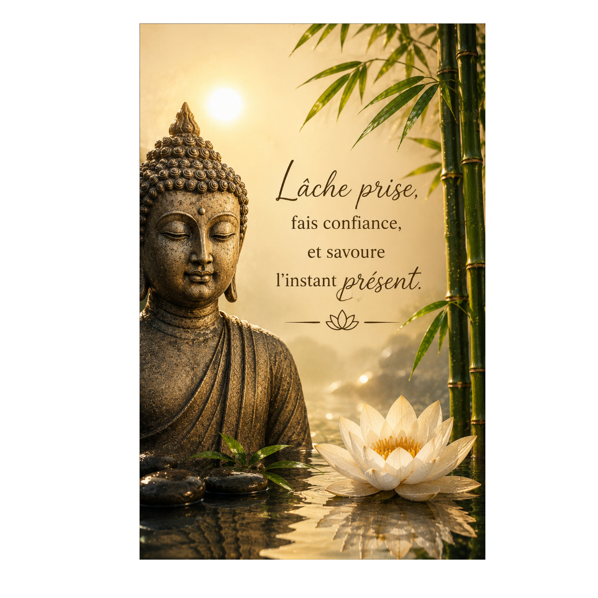 Plaque m�tal zen Bouddha � L�che prise, fais confiance �