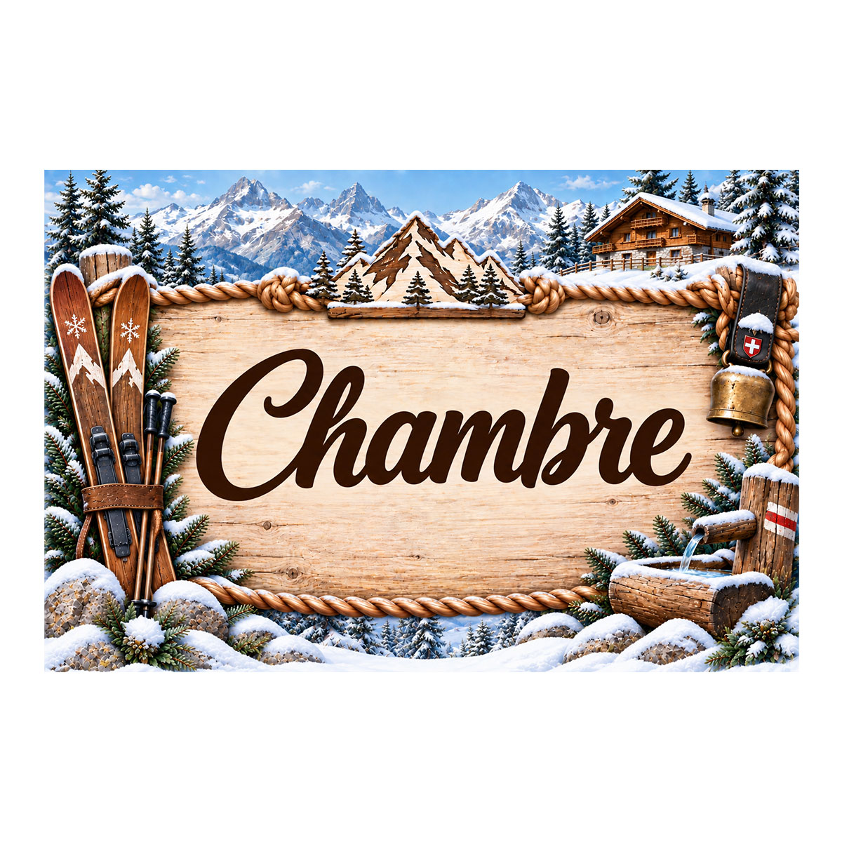 Plaque m�tal Chambre � d�coration montagne chalet et ski