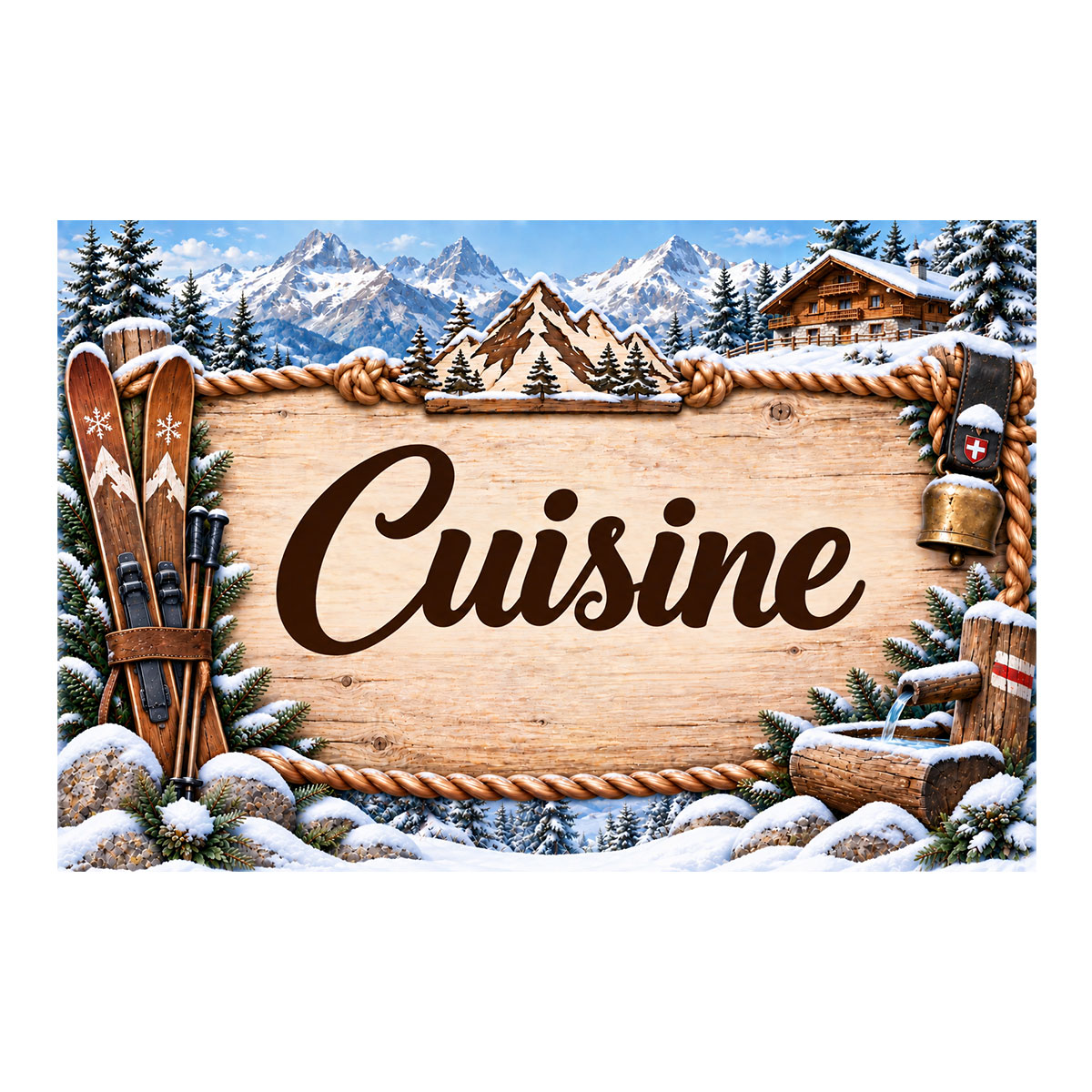 Plaque m�tal Cuisine � d�coration montagne chalet et ski