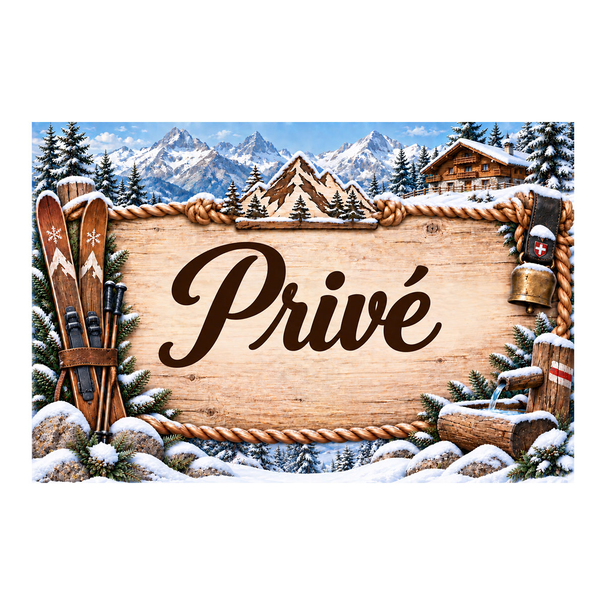 Plaque m�tal Priv� � d�coration montagne chalet et ski