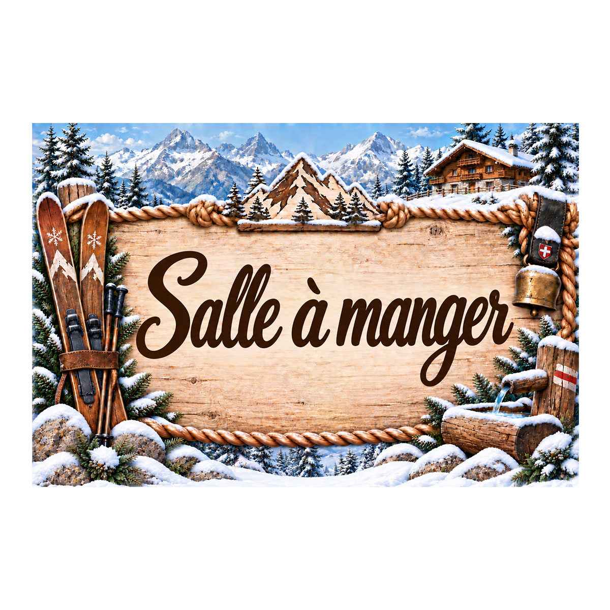Plaque m�tal Salle � manger � d�co montagne chalet et ski