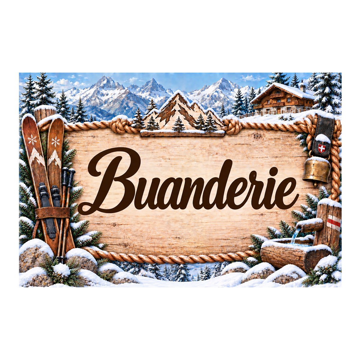 Plaque m�tal Buanderie � d�co montagne chalet et ski