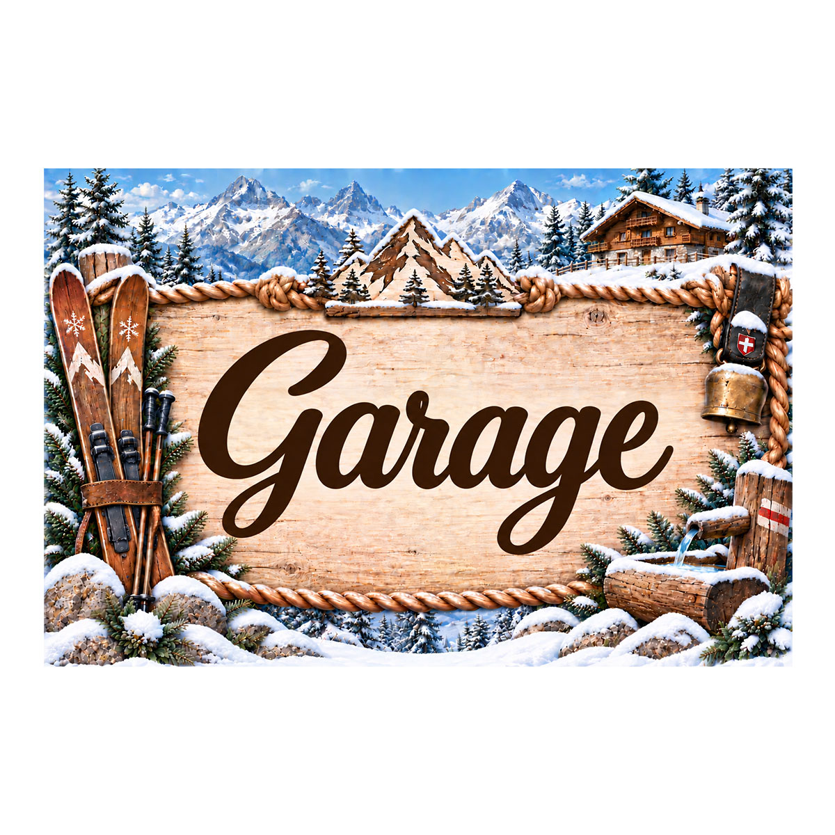 Plaque m�tal Garage � d�coration montagne chalet et ski
