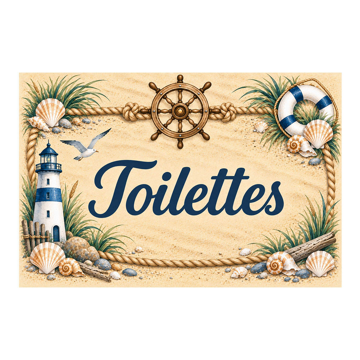 Plaque Toilettes marine bord de mer en aluminium 20 � 15 cm