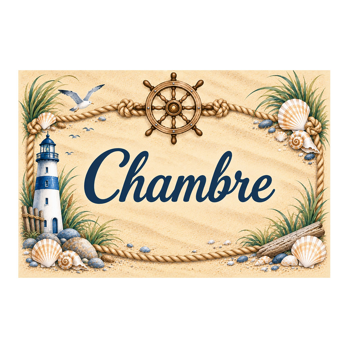 Plaque Chambre marine bord de mer en aluminium 20 � 15 cm
