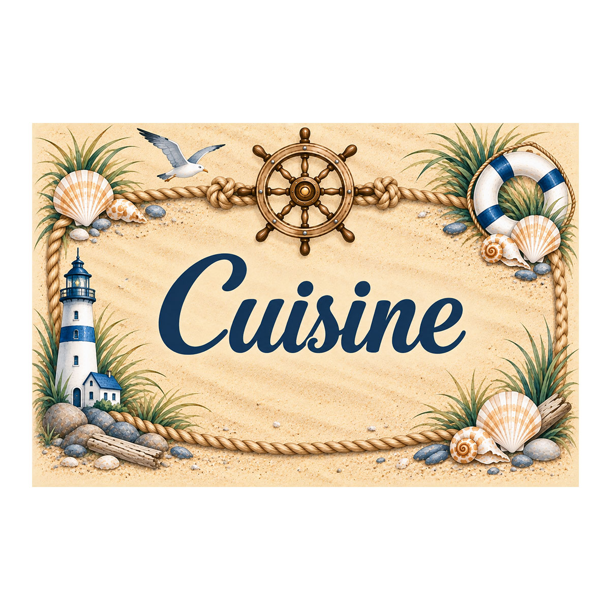 Plaque Cuisine marine bord de mer en aluminium 20 � 15 cm
