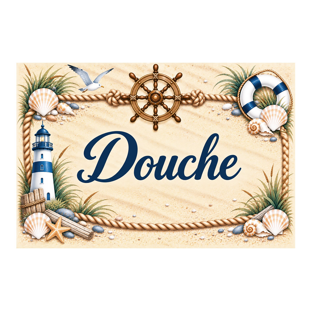 Plaque m�tal Douche � d�coration marine bord de mer 20 � 15 cm