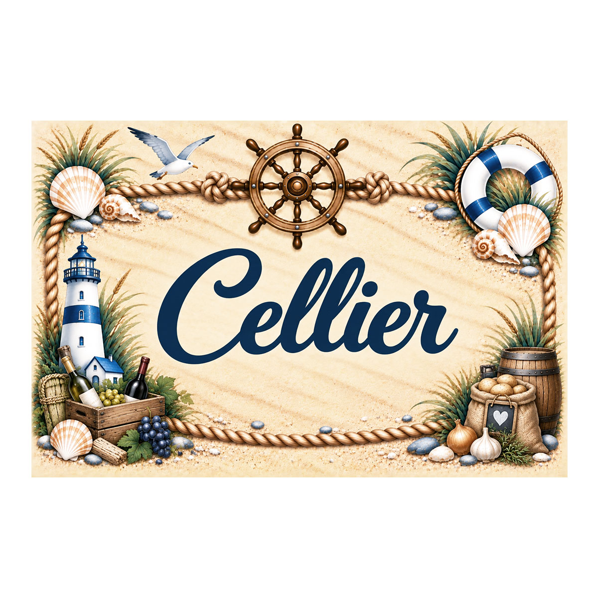 Plaque m�tal Cellier � d�coration marine bord de mer 20 � 15 cm