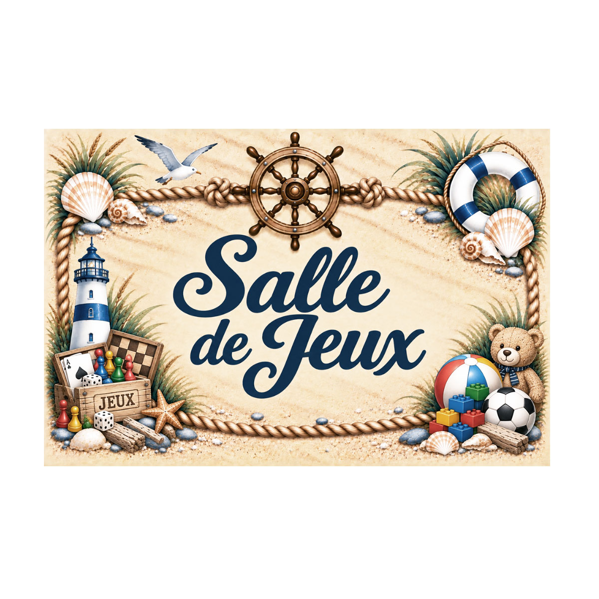 Plaque m�tal Salle de jeux � d�coration marine bord de mer