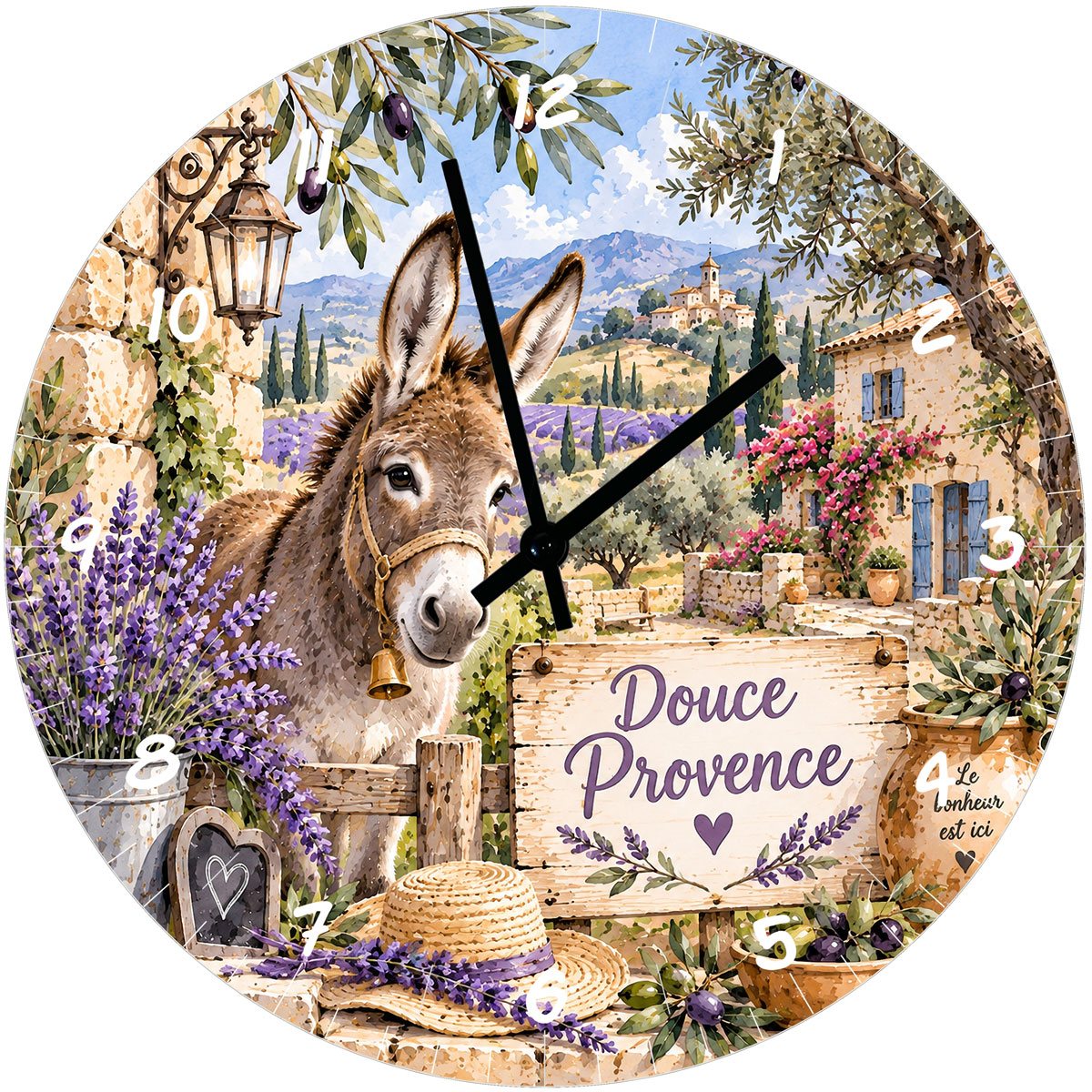 Horloge murale �ne de Provence lavande en verre 29 cm