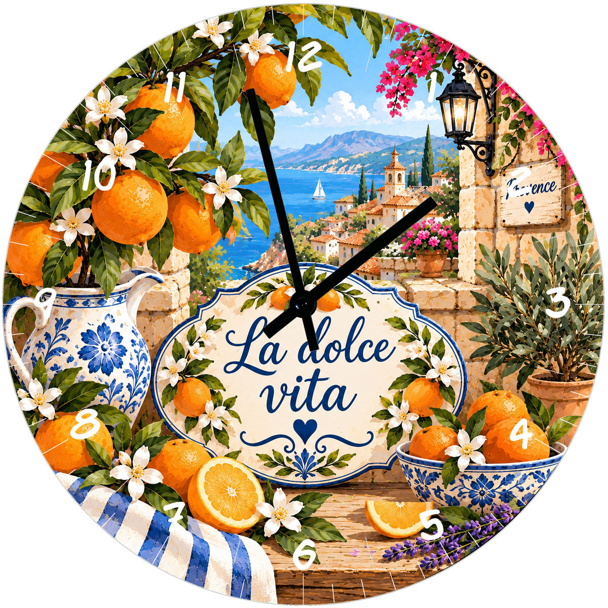 Horloge murale La dolce vita oranges Provence en verre 29 cm