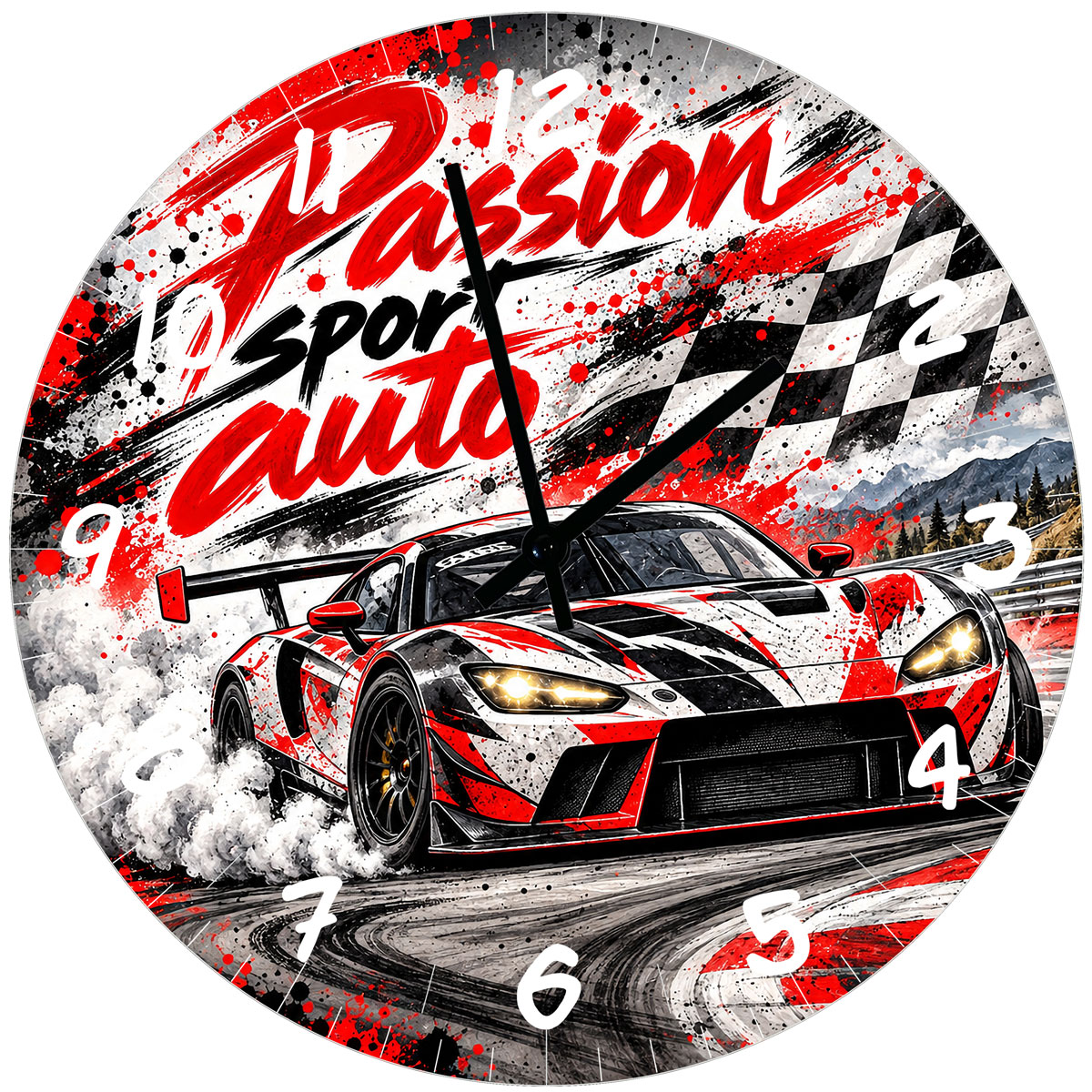 Horloge murale en verre passion sport auto � 29 cm