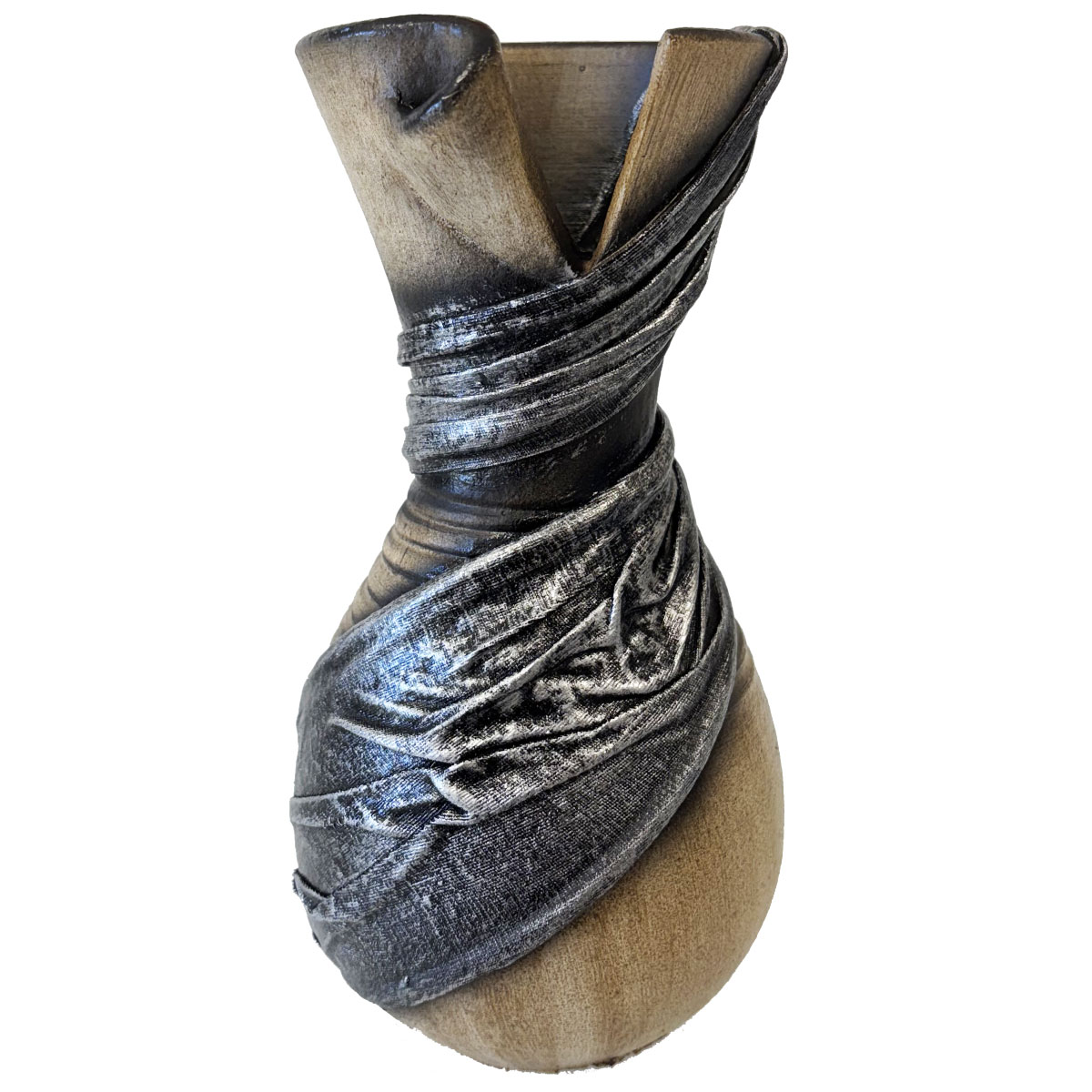 Vase artisanal drap de tissu gris  Beige  20 cm