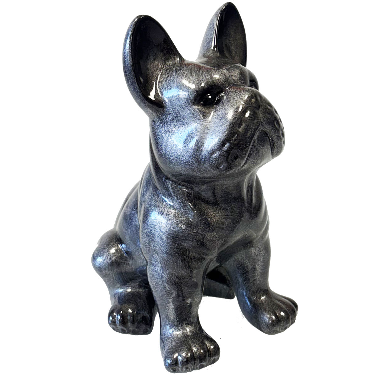 Statue en cramique Bouledogue Franais assis gris