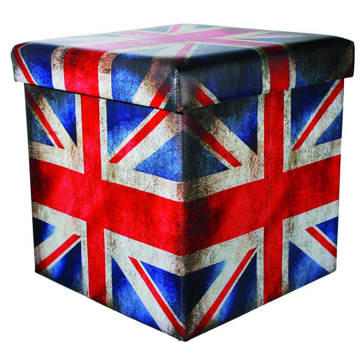 Pouf bo�te de rangement Union Jack en simili cuir 37 cm