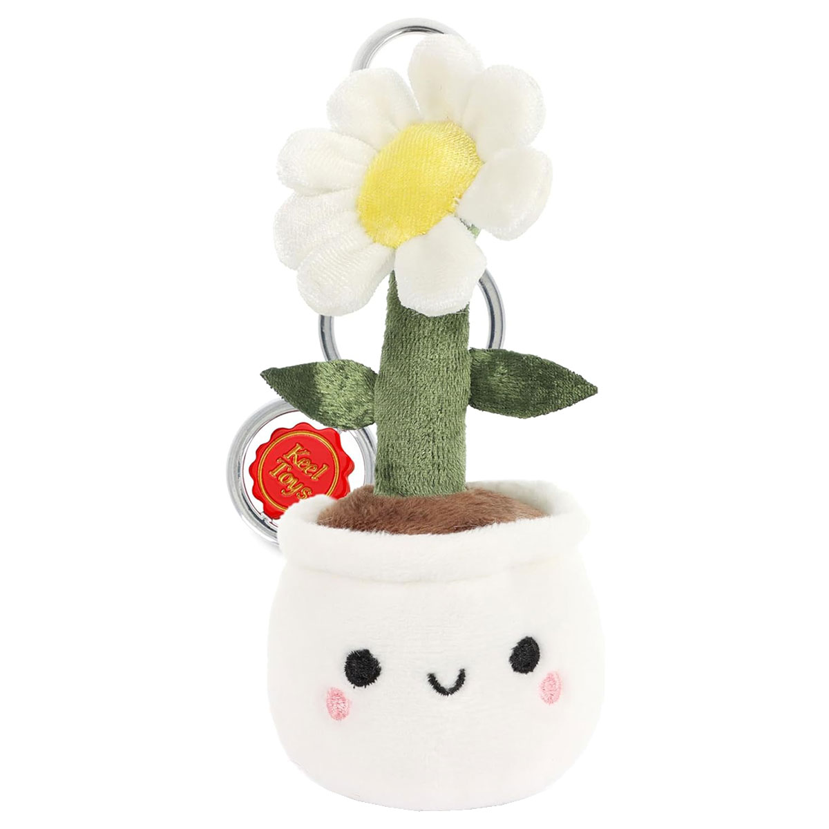 Porte-cl�s peluche Marguerite recycl�e en pot � 15 cm