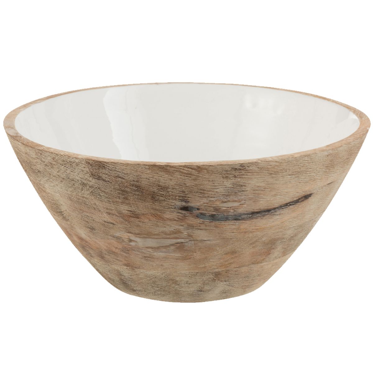 Grand Saladier Beige et Blanc en Bois de Manguier - 29.5 cm