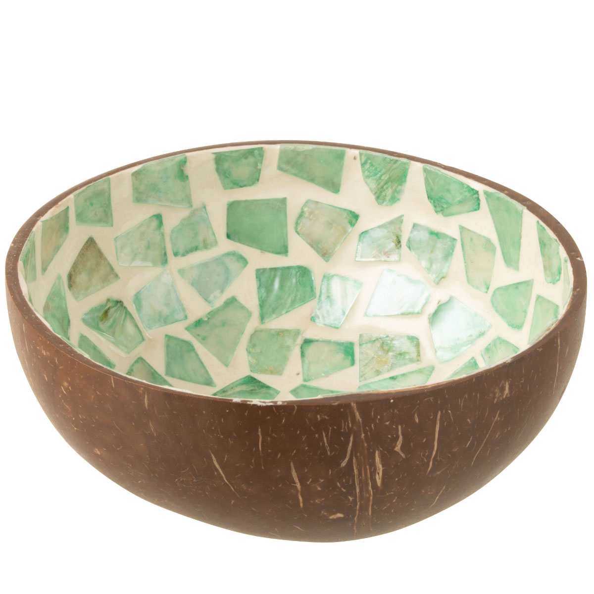 Bol dco en noix de coco avec mosaque en coquillage vert