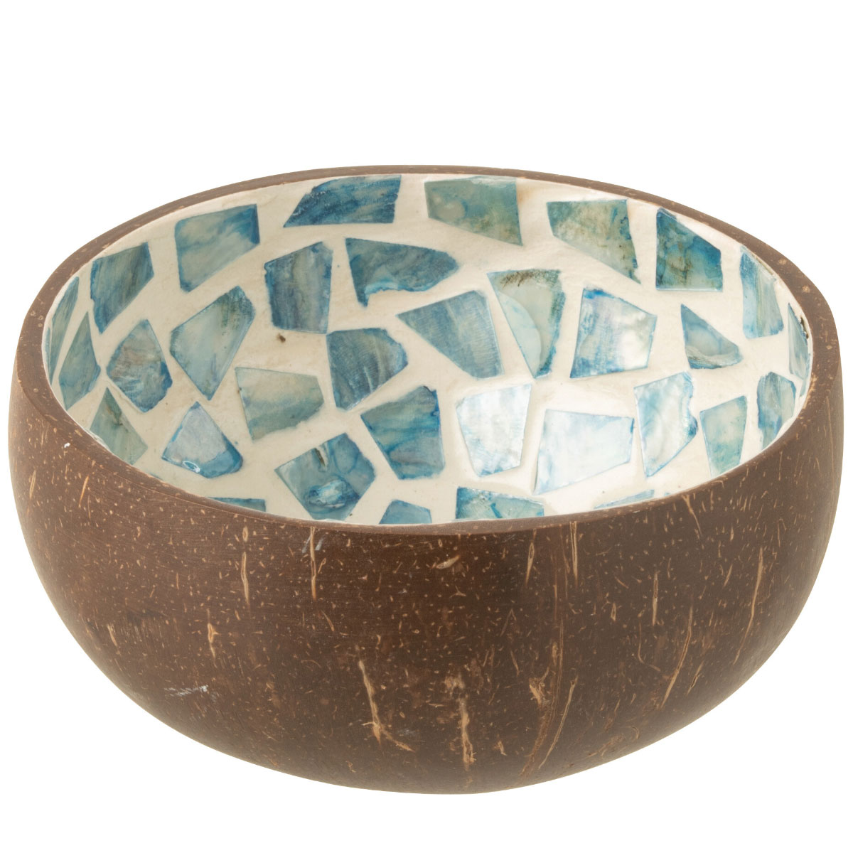 Bol dco en noix de coco avec mosaque en coquillage bleu