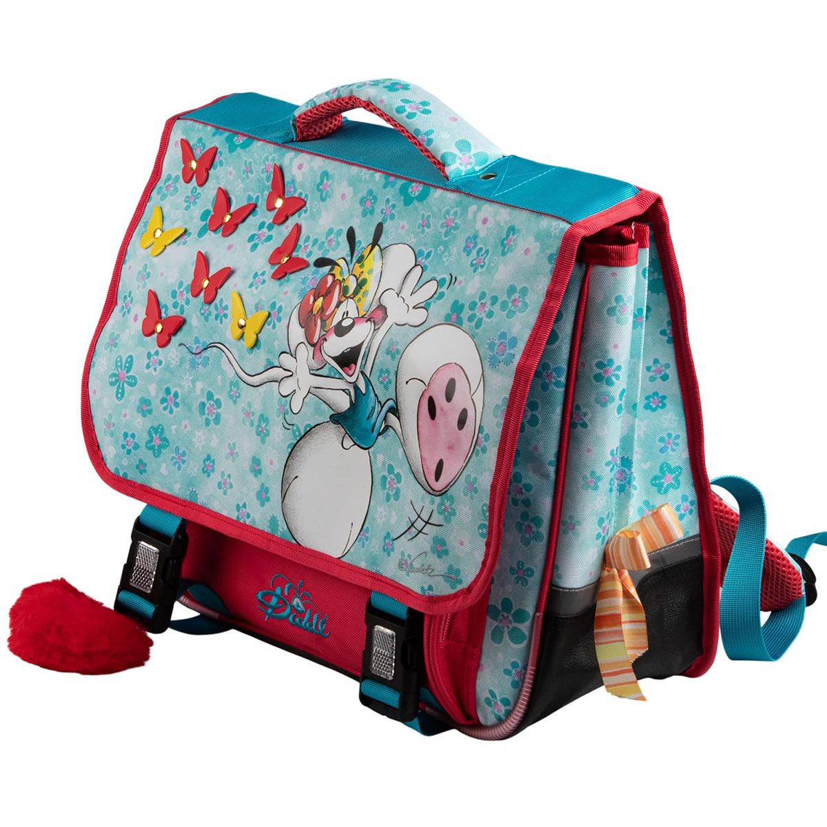 Cartable scolaire diddl bleu papillons et fleurs 38 cm