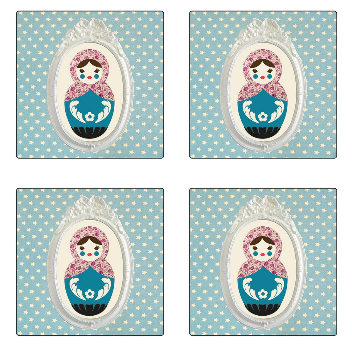 Set de 4 dessous de verres carrs Poupe russe toile by Cbkrea