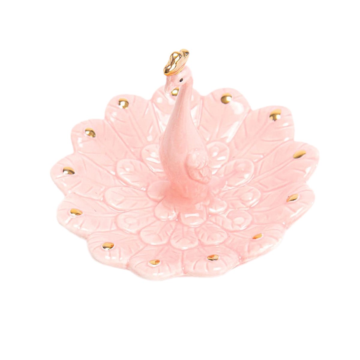 Figurine Porte-bijoux en c�ramique - Paon Rose