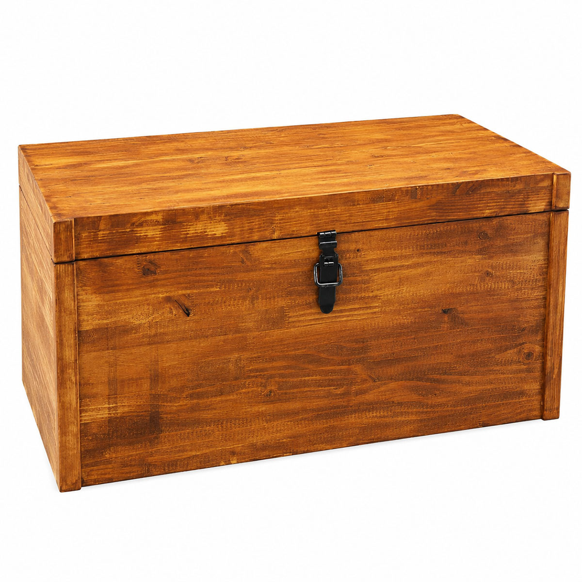 Grand coffre en bois de pin teint� teck fait main