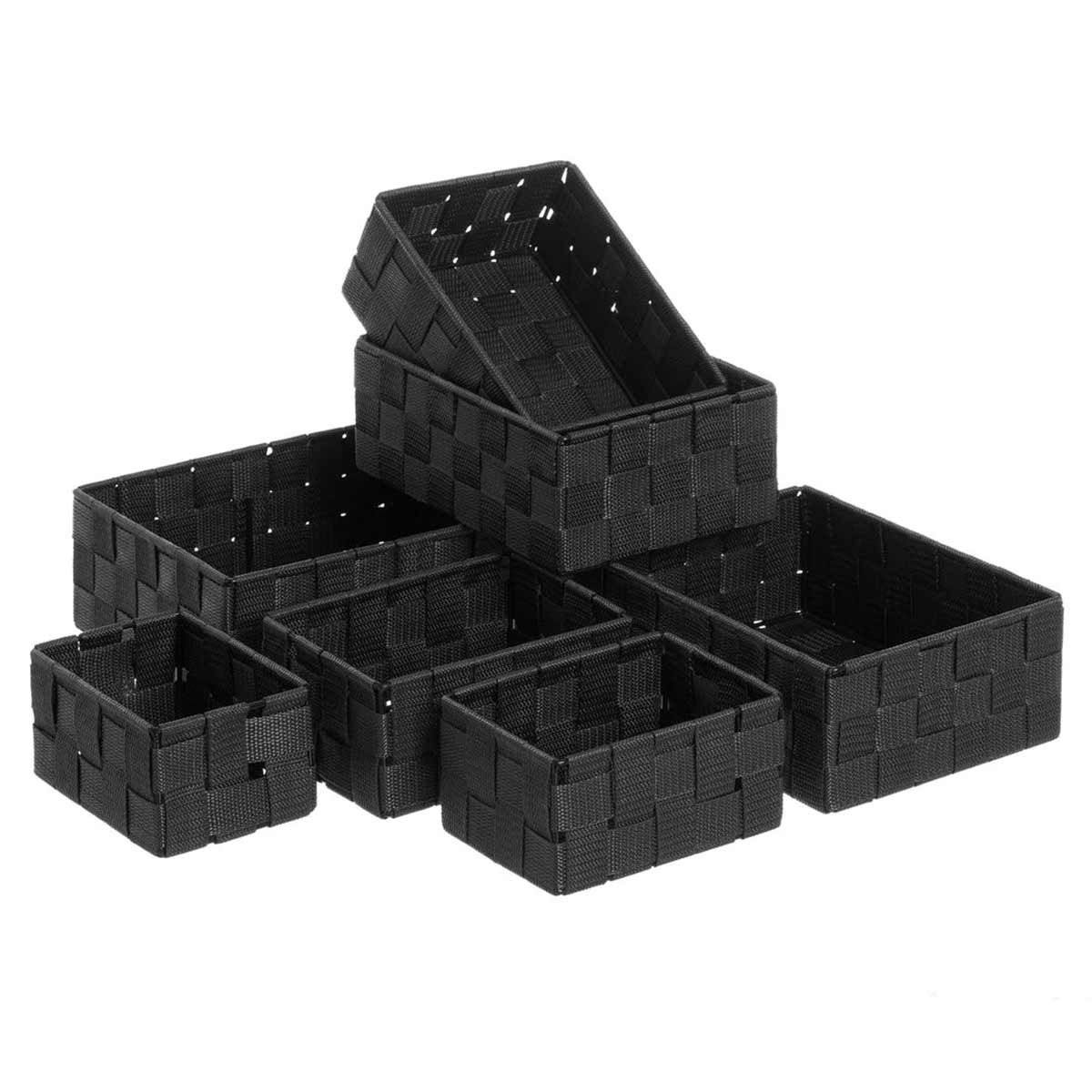 Ensemble de 7 Corbeilles en Polypropyl�ne tress� - Noir
