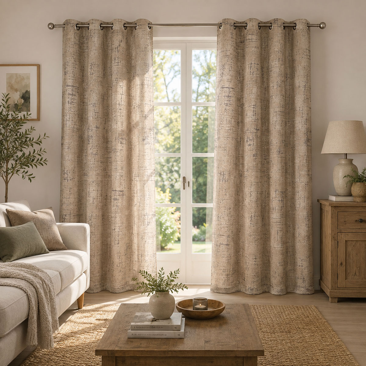 Rideau � oeillets Bliss Velours Beige - 140 x 260 cm