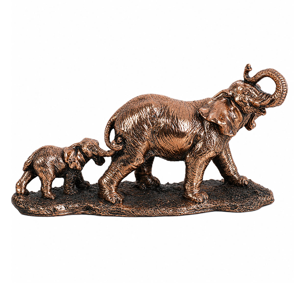 Figurine �l�phante avec son Petit - aspect cuivre 30 cm