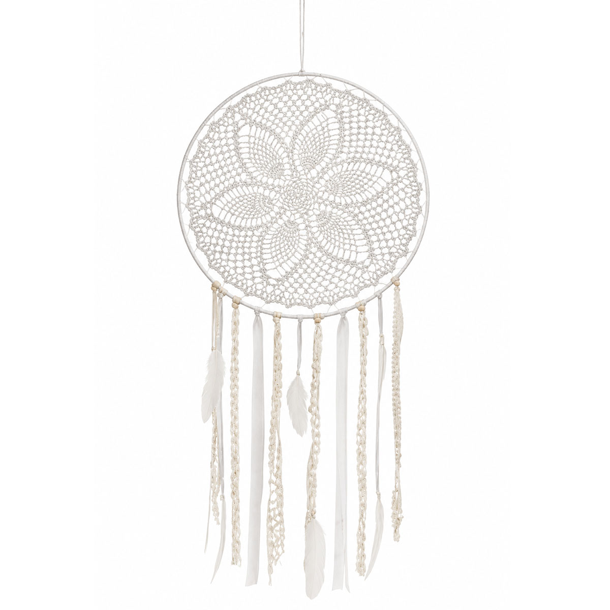 Attrape-r�ves boh�me beige et blanc 50 x 84 cm