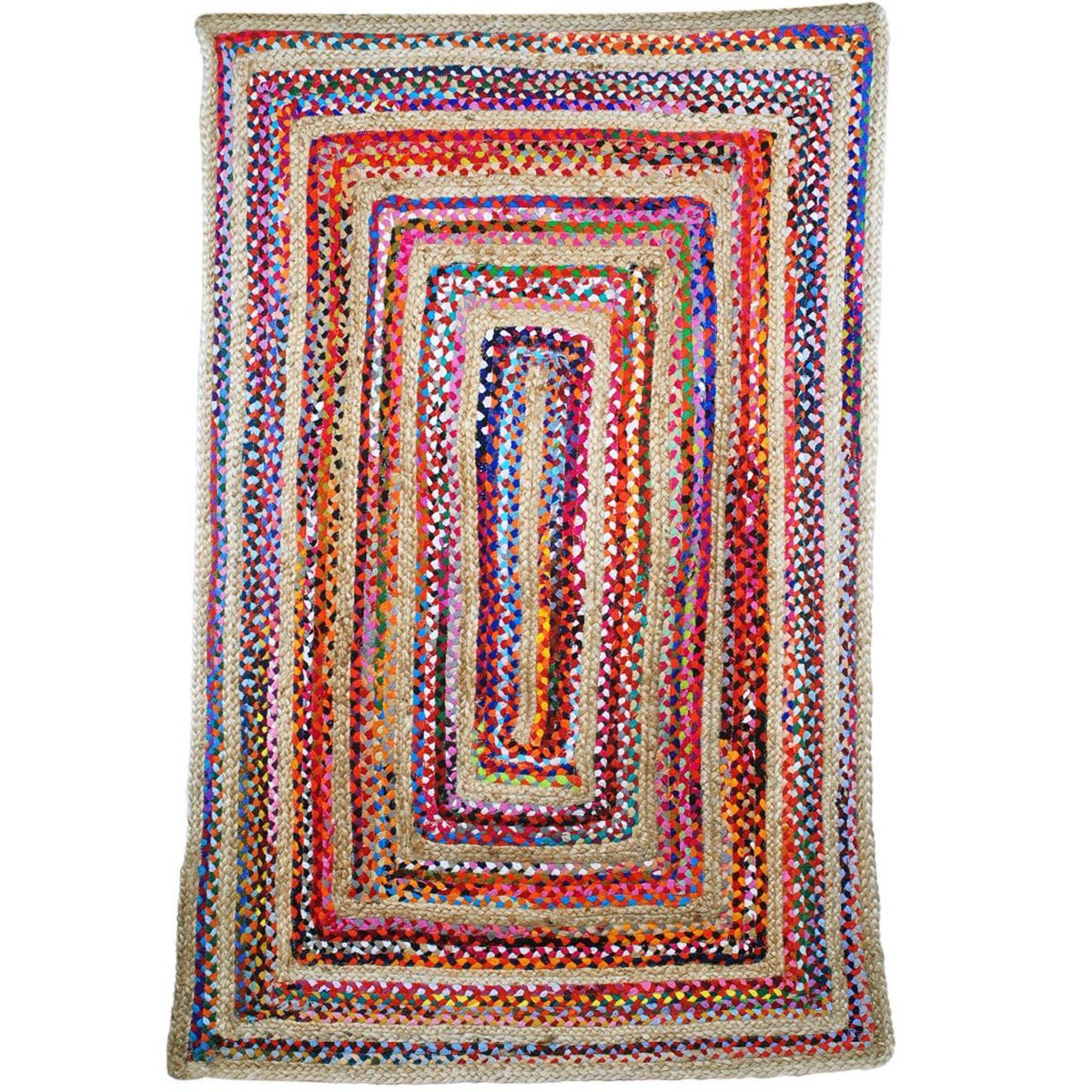 Tapis Ethnique en Jute et Coton tress 180 x 120 cm