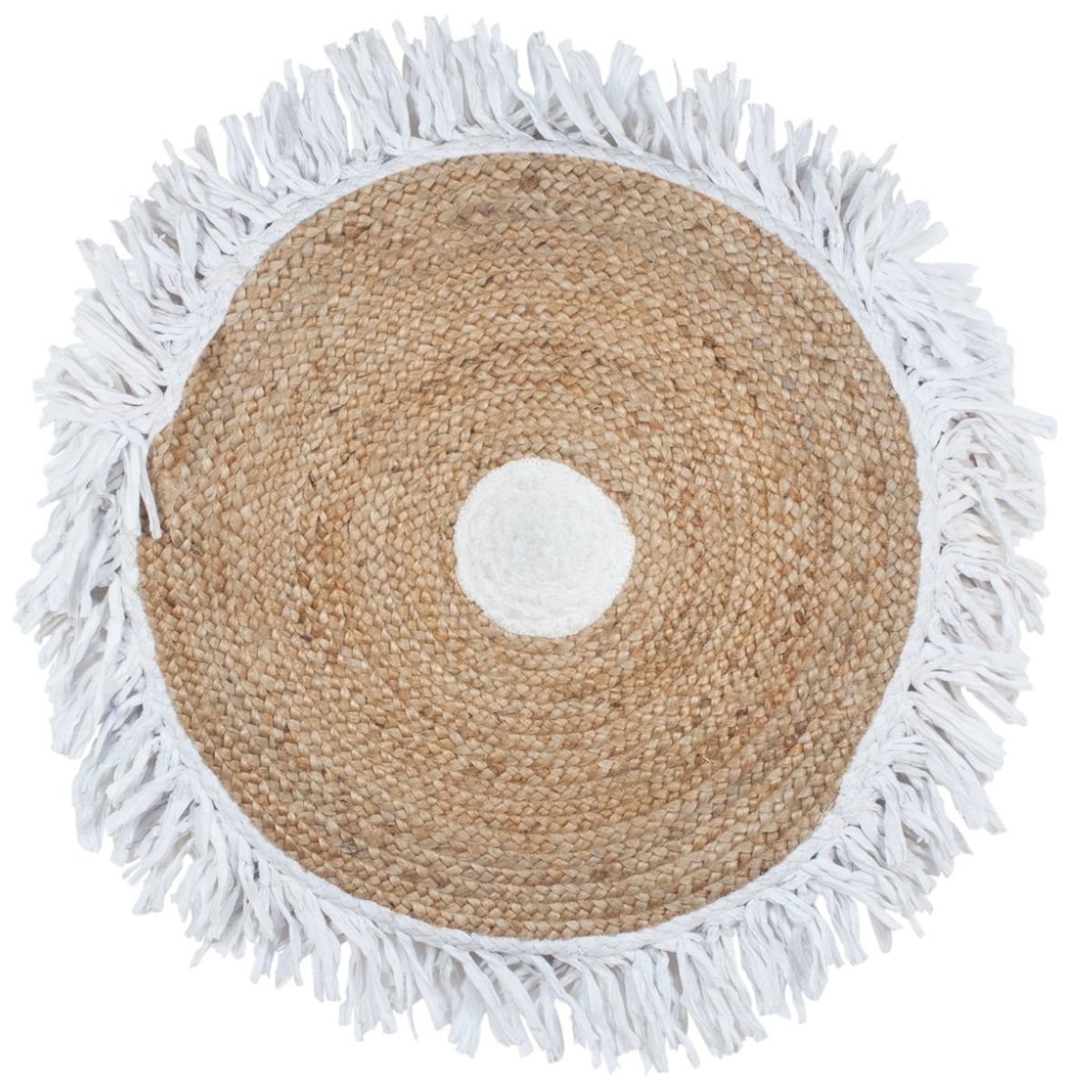 Tapis  franges rond en Jute Naturelle tresse 90 cm