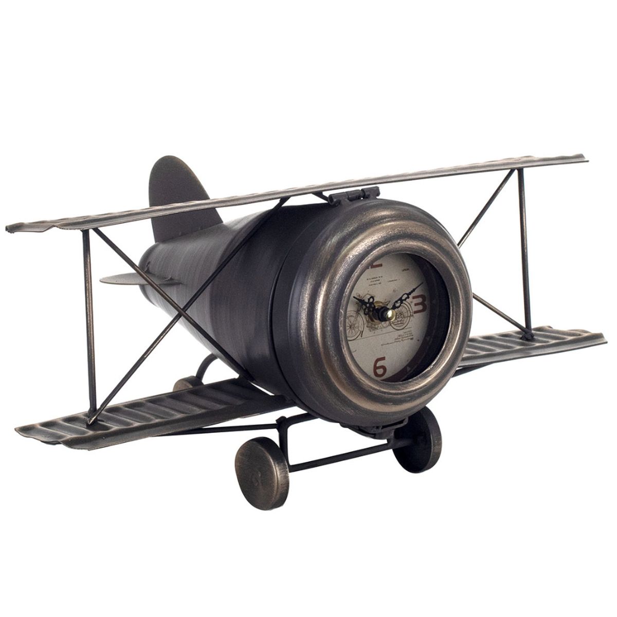 Horloge Avion en mtal patin gris - A poser